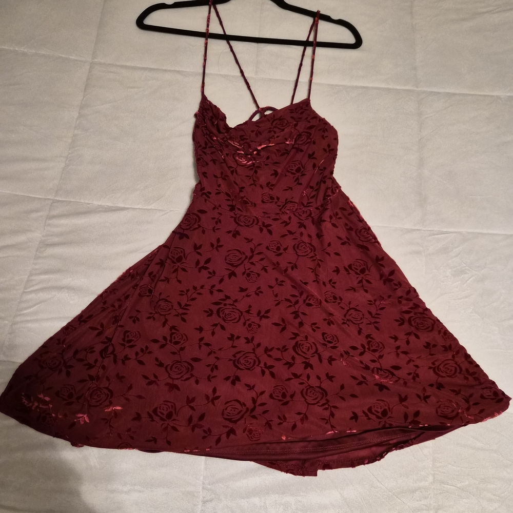 Rewind Burgundy Floral Dress with Straps